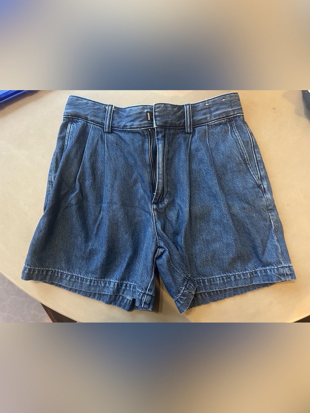 Madewell Harlow Superwide Denim Shorts Women Size 24 Blue Pleated High Rise